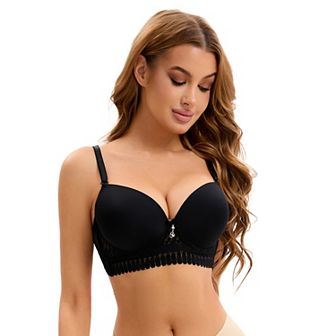 Women's Lace Trim Push Up Underwire Bras Adjustable Straps Plus Cup Size Underwear