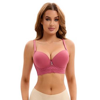 Women's Lace Trim Push Up Underwire Bras Adjustable Straps Plus Cup Size Underwear
