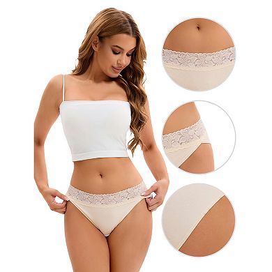 Women's Hi-Cut Lace Trim Mid-Waisted Briefs Full Coverage Hipsters Underwear