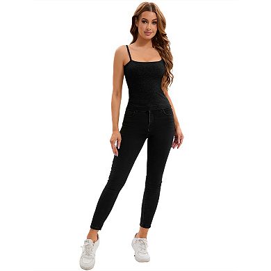 Women's Ribbed Camisole Basic Undershirts Unadjustable Spaghetti Strap Cami Tank Top