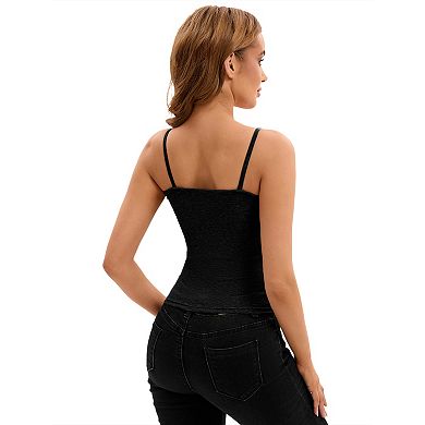 Women's Ribbed Camisole Basic Undershirts Unadjustable Spaghetti Strap Cami Tank Top