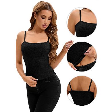 Women's Ribbed Camisole Basic Undershirts Unadjustable Spaghetti Strap Cami Tank Top