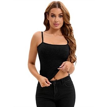 Women's Ribbed Camisole Basic Undershirts Unadjustable Spaghetti Strap Cami Tank Top