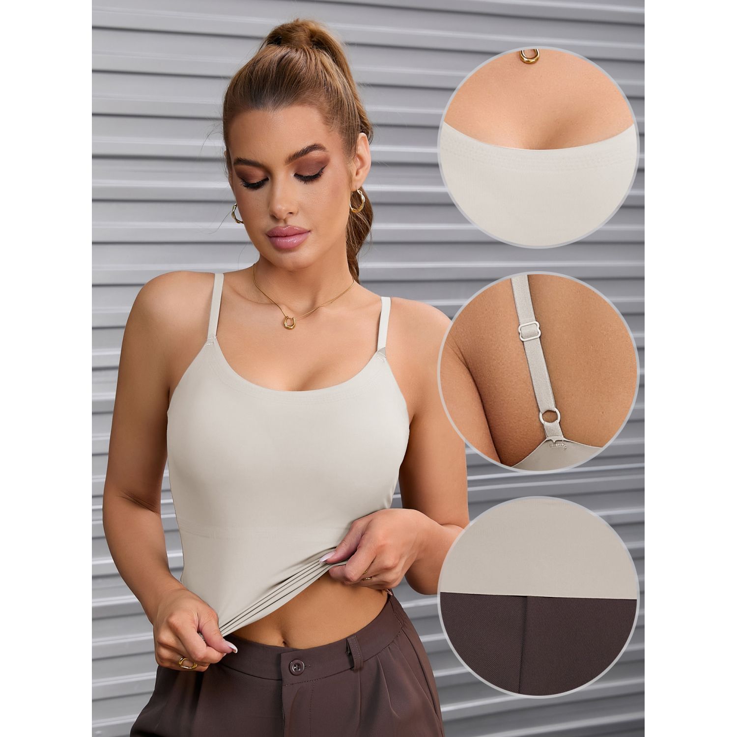 thumbnail image 2 of Women's Cami Shaper With Built-In Bra – Tummy Control Shapewear Tank Top, Black/Beige 2 of 6