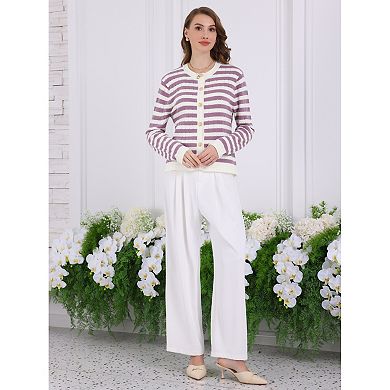 Women's Striped Cardigan Sweaters Spring Casual Long Sleeve Ribbed Knit Jacket