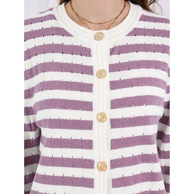 Women's Striped Cardigan Sweaters Spring Casual Long Sleeve Ribbed Knit Jacket