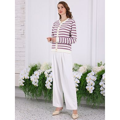 Women's Striped Cardigan Sweaters Spring Casual Long Sleeve Ribbed Knit Jacket