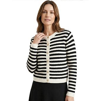 Women's Striped Cardigan Sweaters Spring Casual Long Sleeve Ribbed Knit Jacket