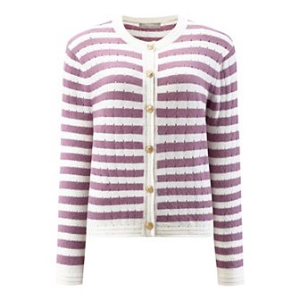 Women's Striped Cardigan Sweaters Spring Casual Long Sleeve Ribbed Knit Jacket