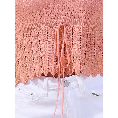 Women's Sleeveless Tie Front Round Neck Eyelet Summer Beach Top