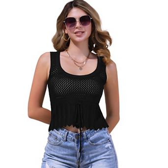 Women's Sleeveless Tie Front Round Neck Eyelet Summer Beach Top