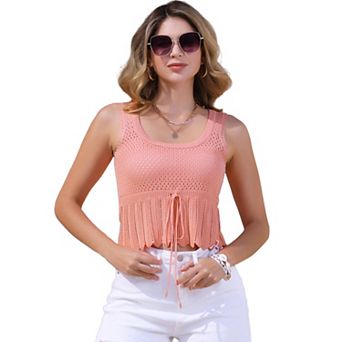 Women's Sleeveless Tie Front Round Neck Eyelet Summer Beach Top