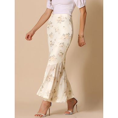Floral Skirts for Women's Mesh Long Skirts High Waist Summer Bodycon Ruffle Mermaid Midi Skirt