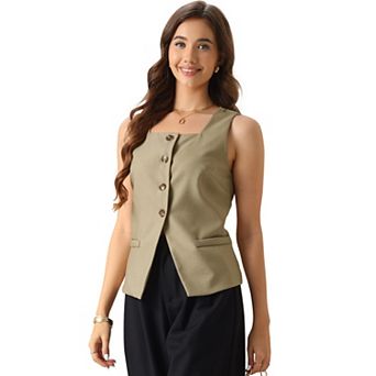 Office Vest for Women's Square Neck Dressy Suit Waistcoat