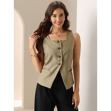 Office Vest for Women's Square Neck Dressy Suit Waistcoat