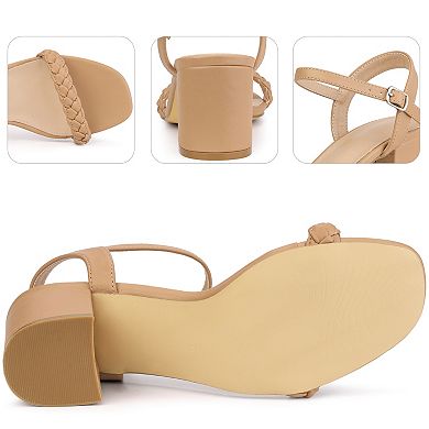 Square Toe Heels Woven Braided Chunky Heel Sandals for Women