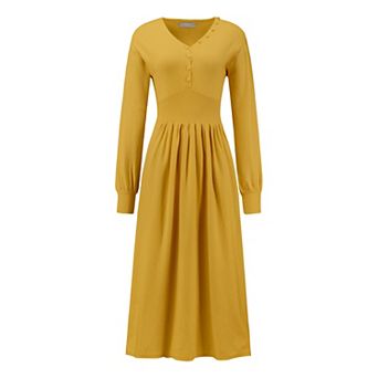 Women's A-Line Sweater Dress V Neck Long Sleeve Ribbed Knit Dresses