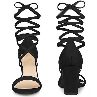 Open Toe Lace Up Tie up Chunky Heeled Sandals for Women