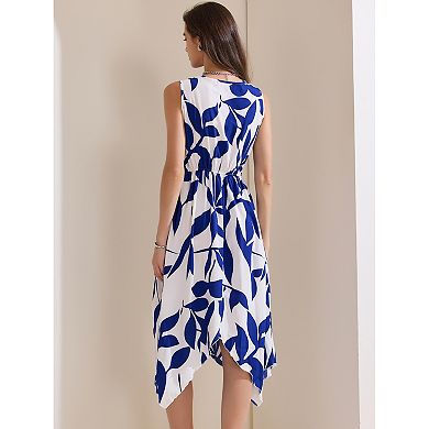 Women's Sundress Floral Sleeveless Deep V Neck Irregular Hem Midi Dress