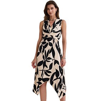 Women's Sundress Floral Sleeveless Deep V Neck Irregular Hem Midi Dress