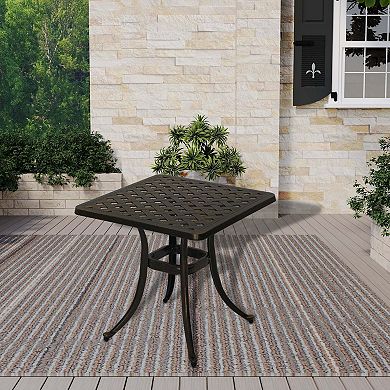 Mondawe 21 in. Cast Aluminum Outdoor Patio Square Side Table End Table in Antique Bronze