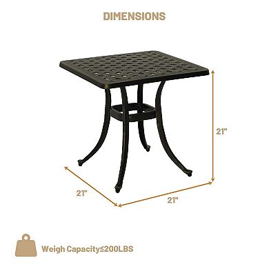 Mondawe 21 in. Cast Aluminum Outdoor Patio Square Side Table End Table in Antique Bronze