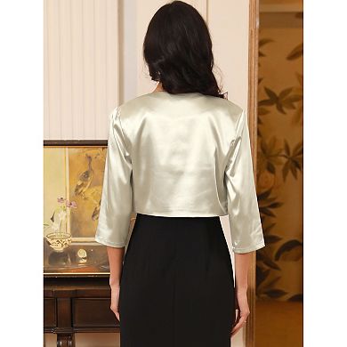 Women's Satin Shrugs 3/4 Sleeve Open Front Elegant Cropped Bolero Cardigans