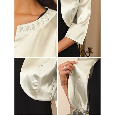 Women's Satin Shrugs 3/4 Sleeve Open Front Elegant Cropped Bolero Cardigans