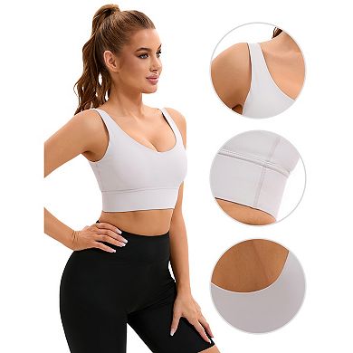 Women's U Back Sports Bras V-Neck Padded Workout Crop Top with Built in Bra