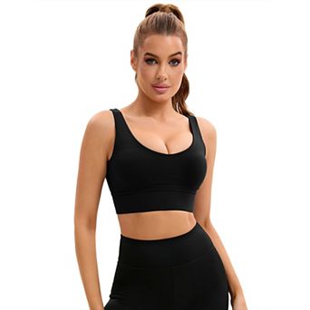 Women's U Back Sports Bras V-Neck Padded Workout Crop Top with Built in Bra