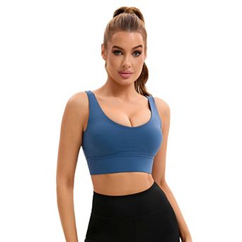 Women's U Back Sports Bras V-Neck Padded Workout Crop Top with Built in Bra