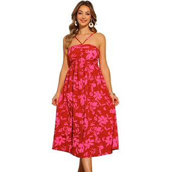 Casual Floral Dress for Women's Smocked Sleeveless Beach Midi Dresses