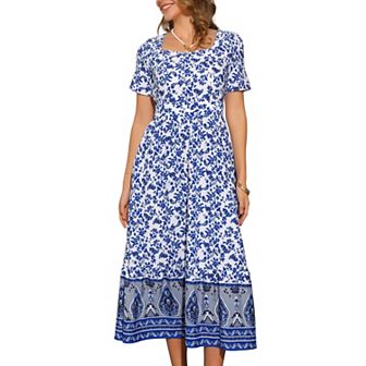 Boho Dresses for Women's Floral Print A-Line Midi Dresses