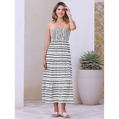 Strapless Maxi Dress for Women's Smocked Long Floral Boho Dresses