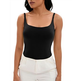 Women's Square Neck Cami Vest Shelf Bra Adjustable Spaghetti Strap Tank Camisole