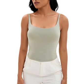 Women's Square Neck Cami Vest Shelf Bra Adjustable Spaghetti Strap Tank Camisole