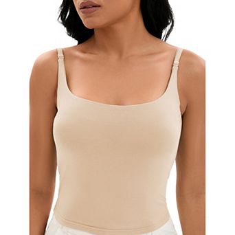 Women's Square Neck Cami Vest Shelf Bra Adjustable Spaghetti Strap Tank Camisole