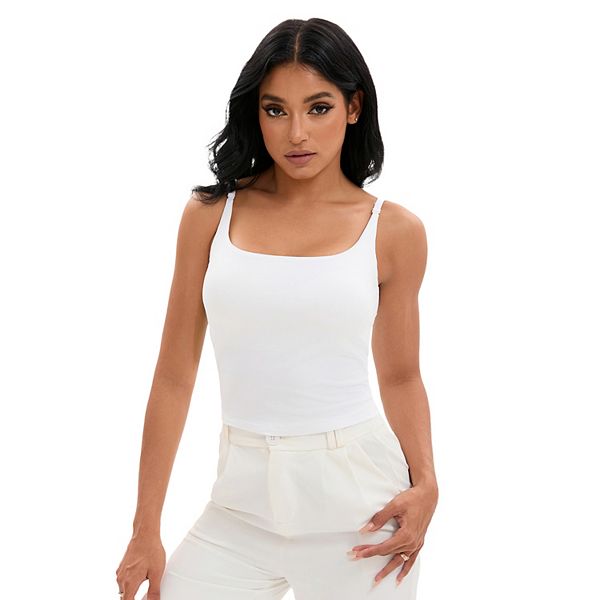 Women's Square Neck Cami Vest Shelf Bra Adjustable Spaghetti Strap