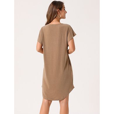 Women's Summer Short Sleeve T-Shirt Dress Casual Crewneck Loose Beach Mini Dress with Pockets