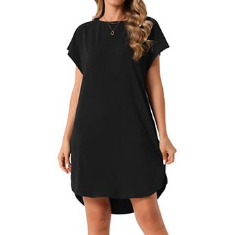 Women's Summer Short Sleeve T-Shirt Dress Casual Crewneck Loose Beach Mini Dress with Pockets