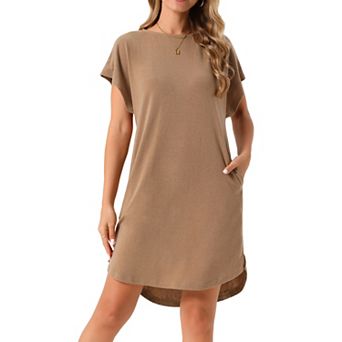 Women's Summer Short Sleeve T-Shirt Dress Casual Crewneck Loose Beach Mini Dress with Pockets