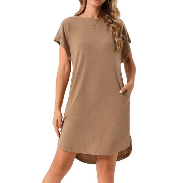 Women's Summer Short Sleeve T-Shirt Dress Casual Crewneck Loose Beach Mini  Dress with Pockets
