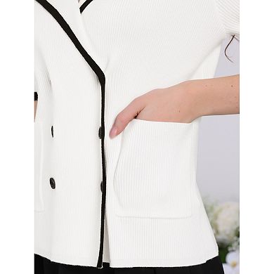 Women's Short Sleeve Summer Double Breasted Contrast Color Knit Sweater Tops