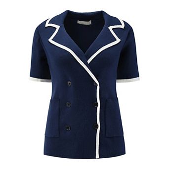 Women's Short Sleeve Summer Double Breasted Contrast Color Knit Sweater Tops