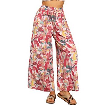 Tropical Pants for Women's Boho Elastic Waisted Flare Palazzo Wide Leg Pants