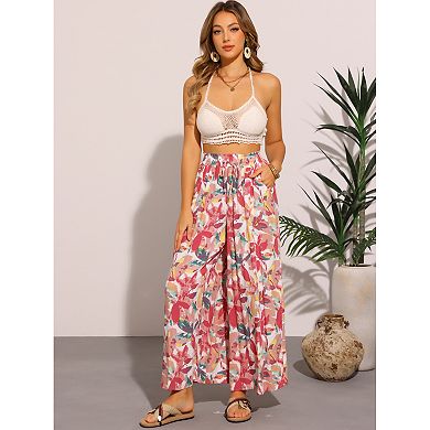 Tropical Pants for Women's Boho Elastic Waisted Flare Palazzo Wide Leg Pants