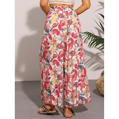 Tropical Pants for Women's Boho Elastic Waisted Flare Palazzo Wide Leg Pants