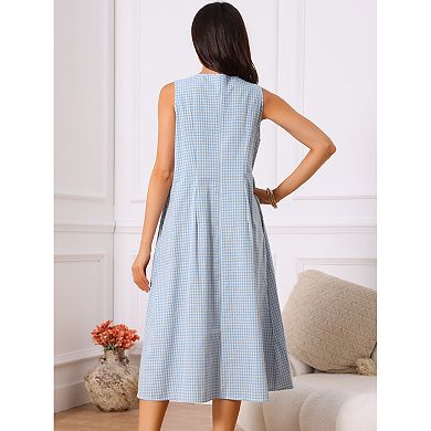 Women's Plaid Sleeveless Dresses Casual Loose Fit Tank Maxi Dress with Pockets Summer Outfits
