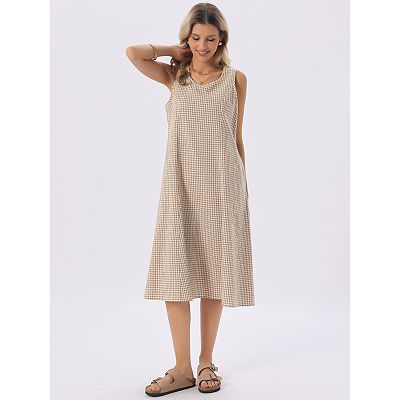 Women's Plaid Sleeveless Dresses Casual Loose Fit Tank Maxi Dress with  Pockets Summer Outfits