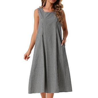 Women's Plaid Sleeveless Dresses Casual Loose Fit Tank Maxi Dress with Pockets Summer Outfits